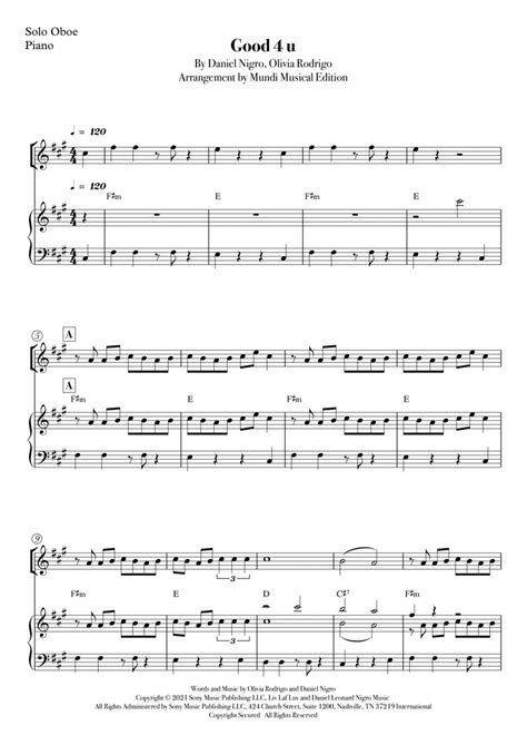 Good 4 U Sheet Music Olivia Rodrigo Oboe And Piano