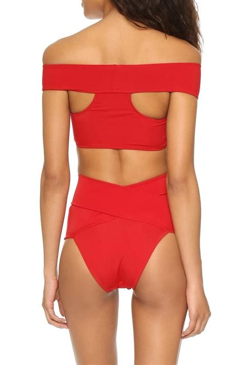 Iyasson Red Off Shoulder High Waisted Fit Bikinioff Shoulder Red Bikini Set High Waisted