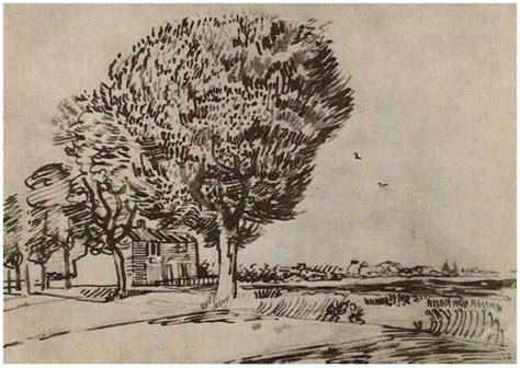 During the fall of 1888, during a bout of nervous exhaustion his frenetic output lessened somewhat, still insisted upon painting only from life. Road with Trees by Vincent Van Gogh Drawing, Pencil, reed ...