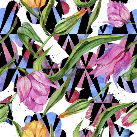 Home floral tattoos vector floral pattern tattoo design. Colorful Summer Tulip. Floral Botanical Flower. Seamless ...