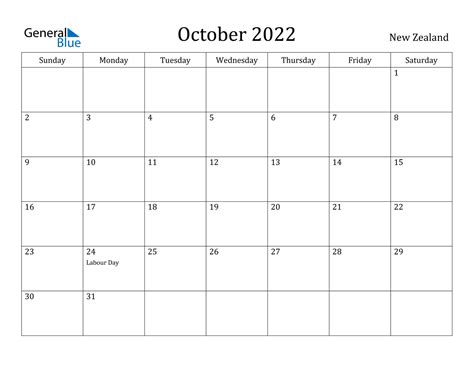 October 2022 Calendar New Zealand