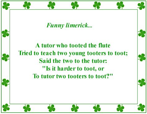 Funny Limerick Limerick Funny Limerick Irish Limericks