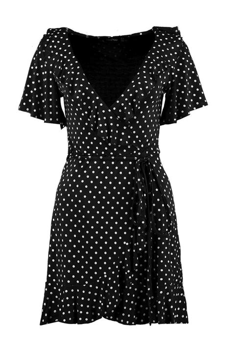 Wrap Polka Dot Print Frill Detail Tea Dress Jurken Preppy Fall