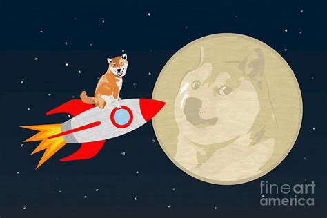 At time of writing, dogecoin is literally going to the moon. Dogecoin 2 The Moon Mixed Media by D Tao