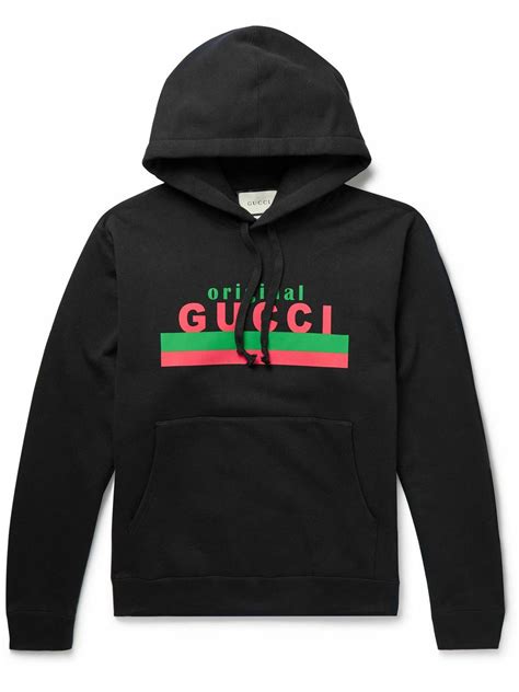 Gucci Logo Print Cotton Jersey Hoodie Black Gucci