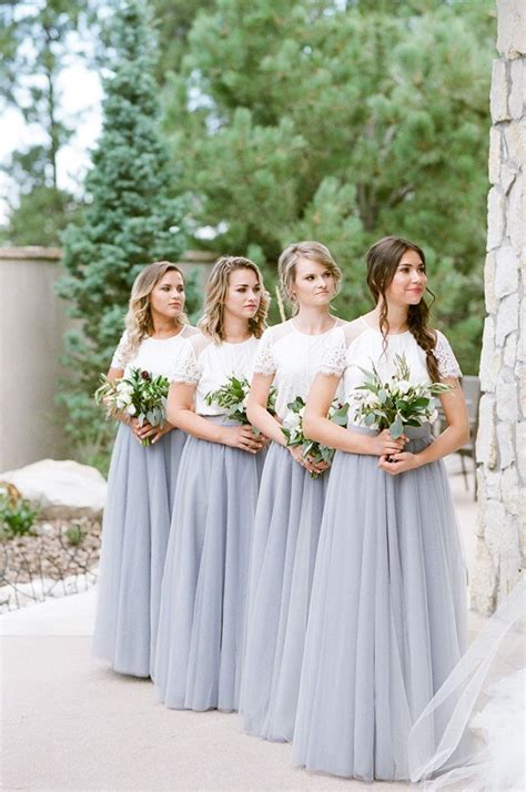 Chic Bridesmaid Separates In White Lace And Dusty Blue Tulle Two