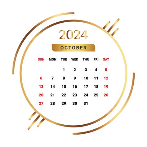 Calendario Del Mes De Octubre De 2024 Dorado Y Negro Vector Png