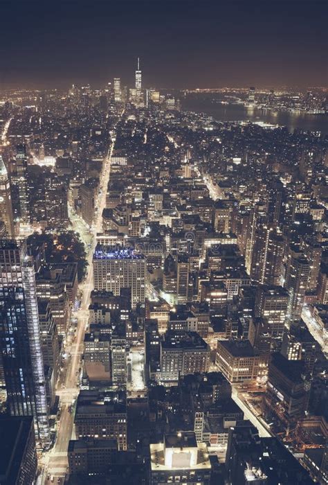 Aerial View Of New York City At Night Usa Stock Photo Image Of View