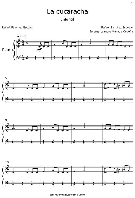 La Cucaracha Sheet Music For Piano