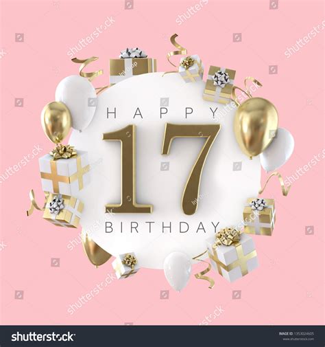 Happy 17th Birthday Party Composition Balloons Ilustración De Stock