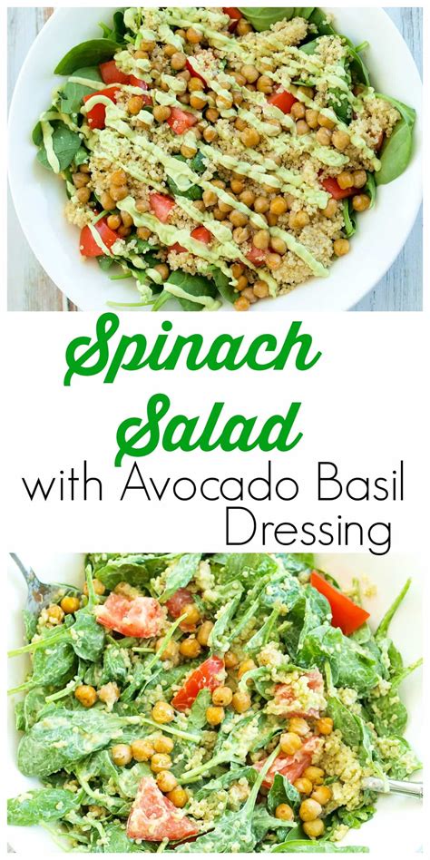 Boiled fingerling potatoes are served with spinach, mint leaves, and salmon in this hearty salad recipe that's apt for lunch or dinner. Loaded Spinach Salad with Creamy Avocado Basil Dressing - Happy Healthy Mama