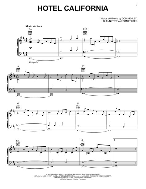 Hotel California Sheet Music By Eagles Piano Vocal And Guitar Right