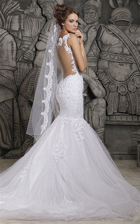 Magnificent Tulle Mermaid Lace Wedding Dress With Train 700518