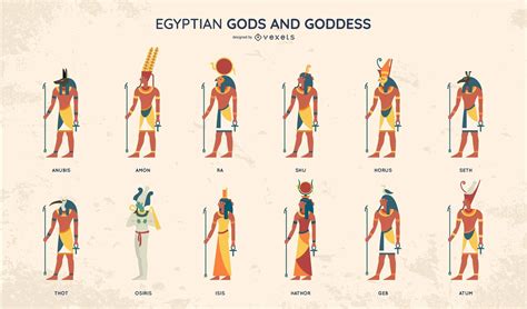 Set Of Ancient Egyptian Gods And Goddesses Vector Flat Characters Of