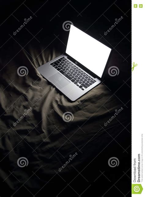 Laptop In Bed Night Working At Home Concept Image With