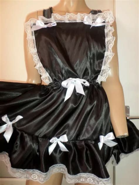 abdl sissy black satin bib top dress frilly ruffle hem white lace trim £19 99 picclick uk