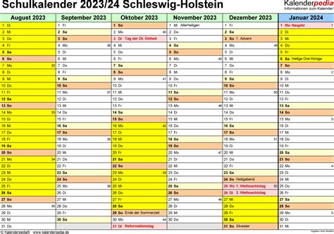 Schulkalender 2023 2024 Schleswig Holstein F 252 R Pdf
