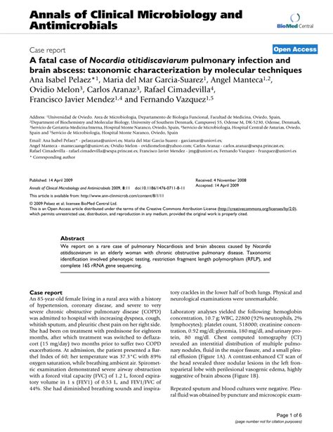 Pdf A Fatal Case Of Nocardia Otitidiscaviarum Pulmonary Infection And