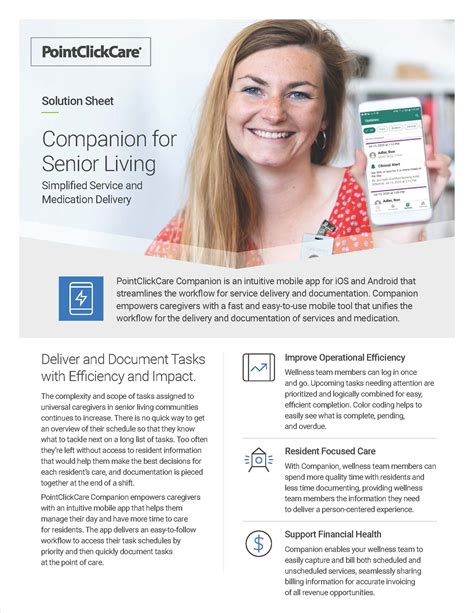 Companion App For Senior Living Solution Sheet Pointclickcare