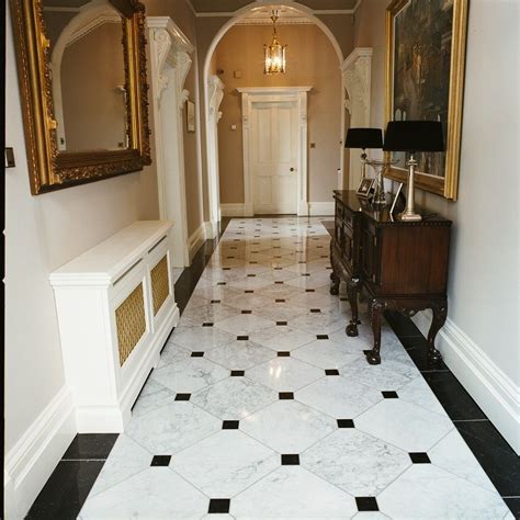 Bianco Carrara And Nero Marquina Polished Italian Marble Entryway Tile