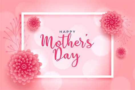 Free Vector Beautiful Pink Flower Mothers Day Wishes Card