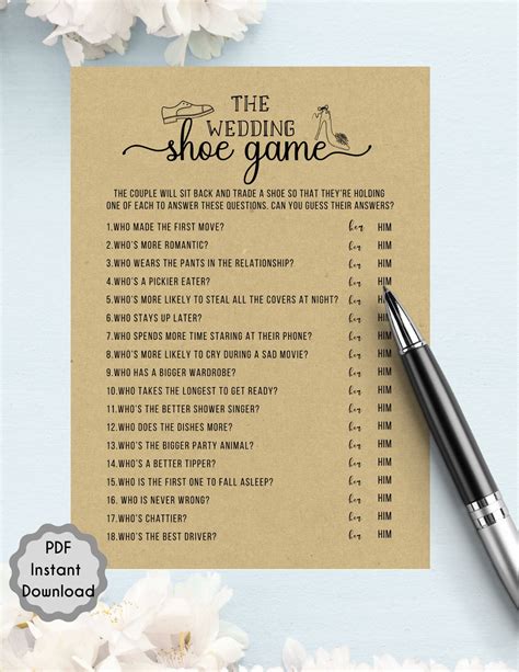 The Wedding Shoe Game Printable Bridal Shower Game Instant Download Lupon Gov Ph