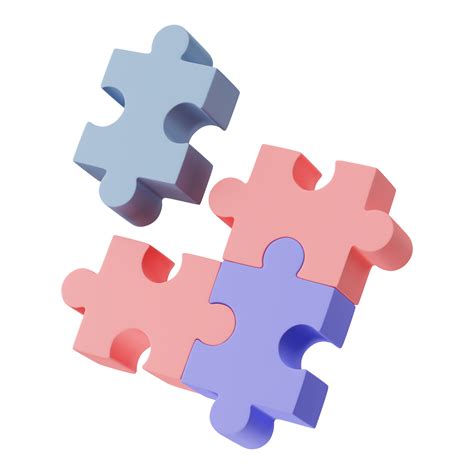 3D jigsaw puzzle pieces isolated on transparent background. Problem