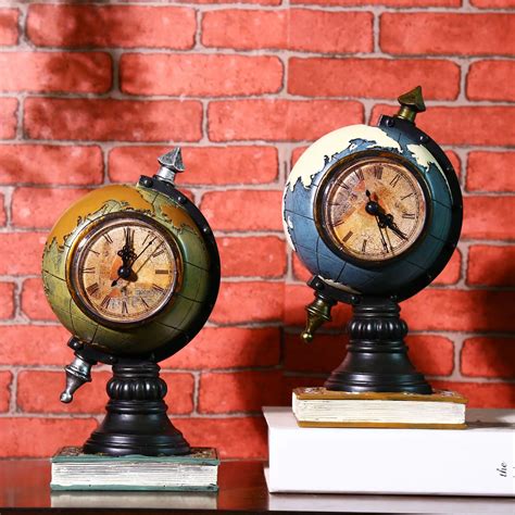 Retro World Globe Vintage Table Clock Home Decoration Accessories Retro
