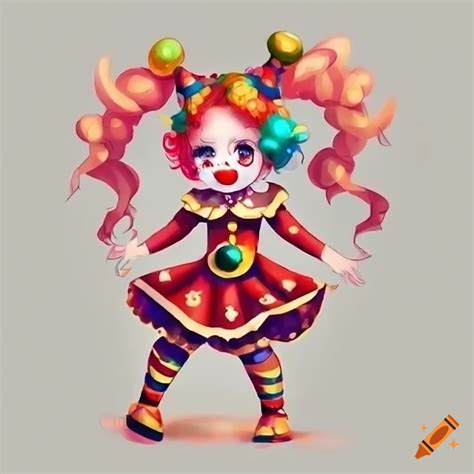 Full Body Art Of A Cute Baby Circus Clown Girl In An Anime Art Style On
