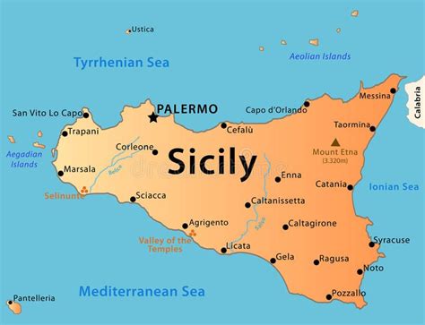 Sicily Map Illustration Of The Map Of Sicily With Its Main Cities