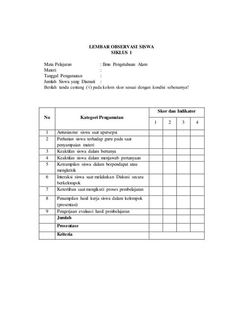 Lembar Observasi Siswa