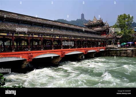 Dujiangyan China The Ming Dynasty Nan Qiao Covered Bridge Over The