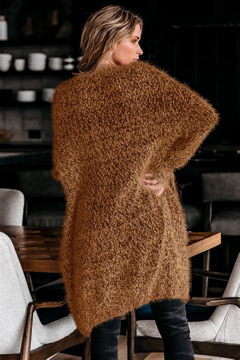Us 1378 Dropship Brown Fuzzy Knit Cardigan With Pockets