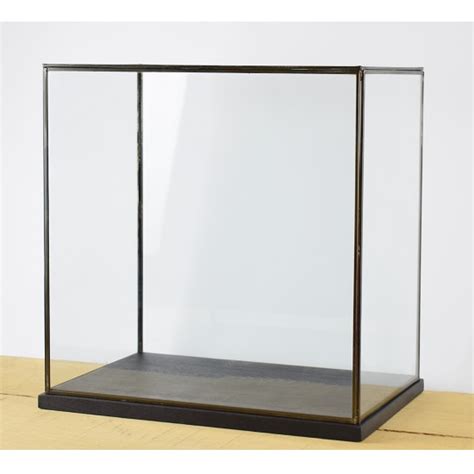 Hand Made Large Glass And Black Metal Frame Display Showcase Box With Black Wooden Base 42 Cm