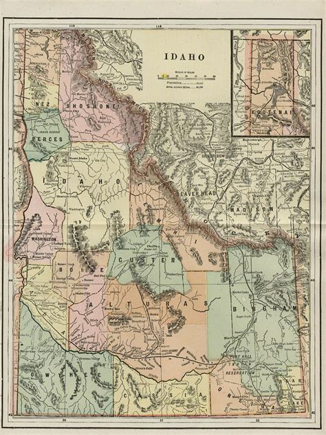 Idaho Territory Authentic 1889 Map With Counties Cities Topography