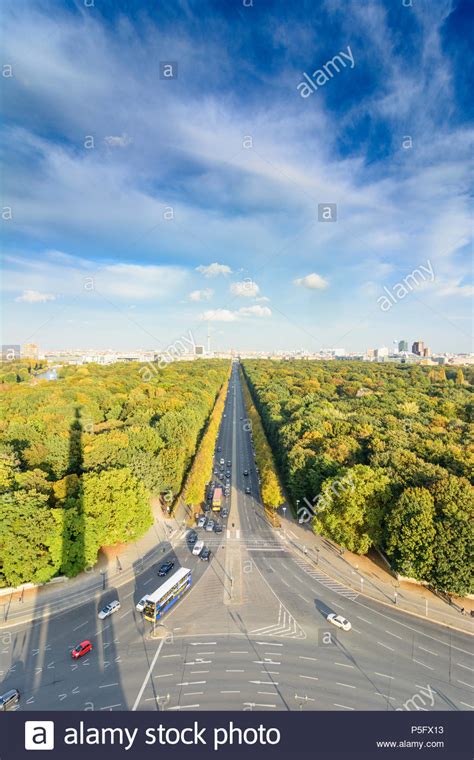 berlin view from the victory column to city centre park tiergarten in colors of autumn in