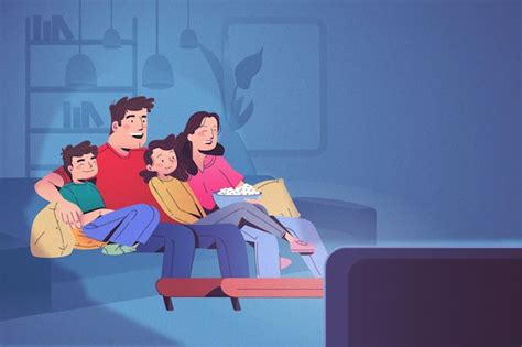 Familia Feliz Viendo Televisión Juntos Vector Gratis