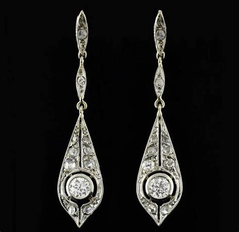Vintage Ohrringe Edwardian Teardrop Ohrringe Antike Silber Ohrringe 18 Karat Diamant