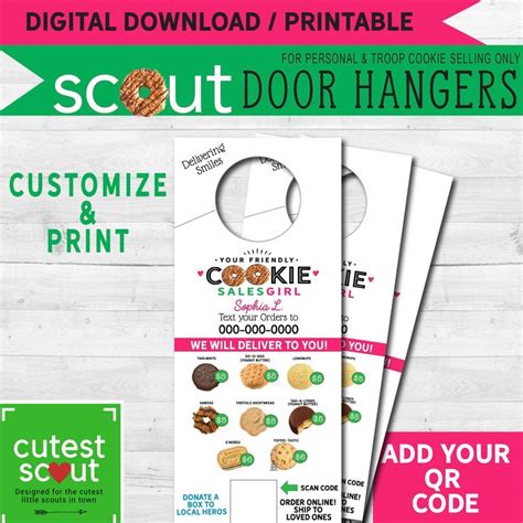 Girl Scout Cookie Door Hangers Lbb Printable 2022 Cookie Menu Etsy