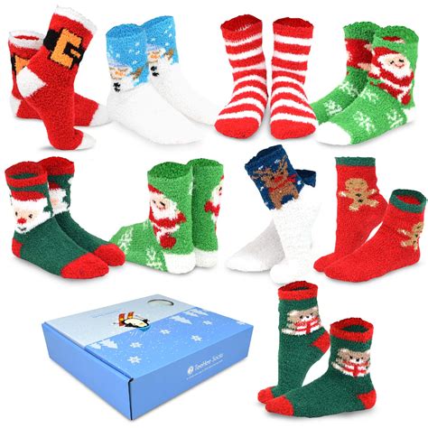 Teehee Winter Cozy Fuzzy Fluffy Fun Slipper Socks 9 Pack With T Box