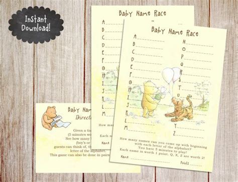 Printable Winnie The Pooh Baby Shower Game Classic Winnie The Pooh Baby Name Race Baby Shower