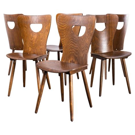 1950s French Baumann Bentwood Classic Shaped Dining Chair Set Of Six