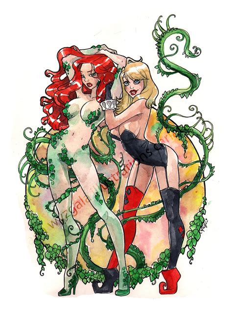 Batman Harley Quinn And Poison Ivy Inspired Pin Up By Carlationsart