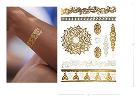 large temporary henna metallic tattoos over 50 mehndi mandala designs gold silver black 6
