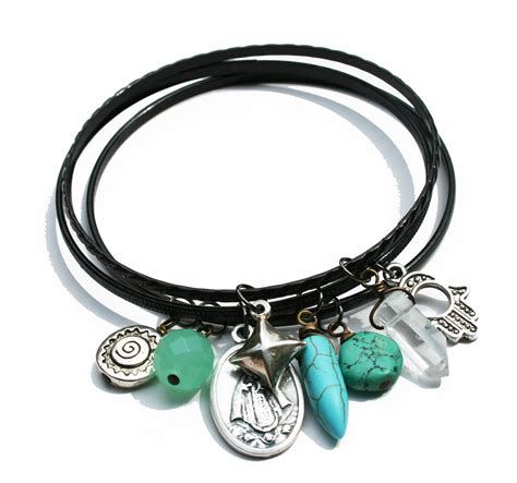 Charm Bangle Bracelet Set With Turquoise Crystal And Silver
