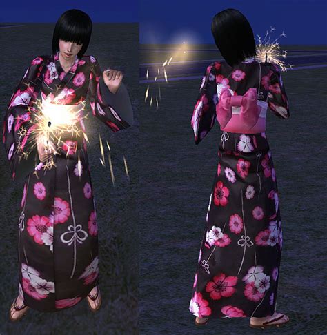 Mod The Sims Tomang Ladies Flower Black Yukata