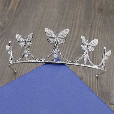 Fashion Popular Crystal Butterfly Cz Zircon Princess Crown Wedding