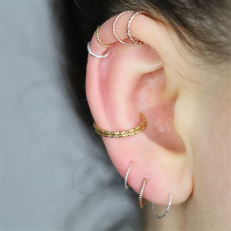 Helix Earring Cartilage Piercing Diamond Cut Helix Hoop Silver Etsy