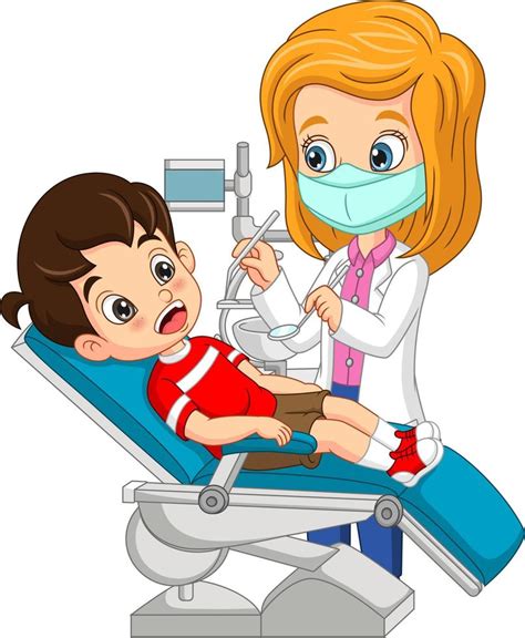 Dibujos Animados De Dentista Médico Comprobando Los Dientes De Niño
