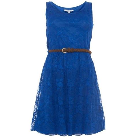 Blue Lace Belted Skater Dress 11 Liked On Polyvore Featuring Dresses